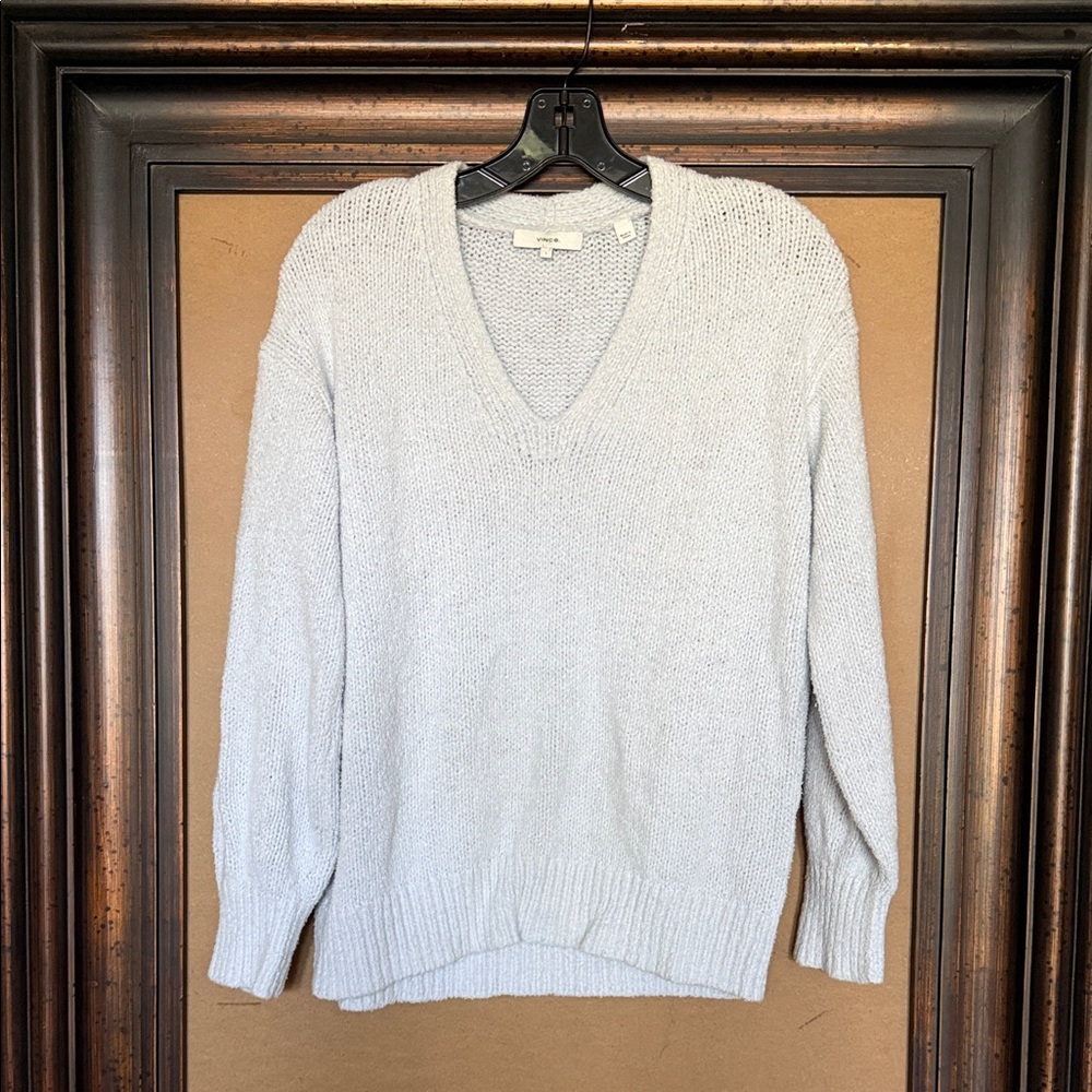 Vince Light Blue Cotton textured V-Neck Sweater